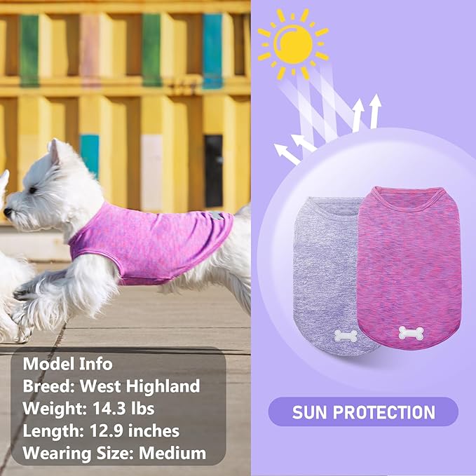 KYEESE 2 Pack Dog Shirts Quick Dry Soft Stretchy Pet T-Shirts with Reflective Label Tank Top Sleeveless Vest Sun Protection Dog Clothes for Small Medium Dogs, X-Large, Purple+Pink