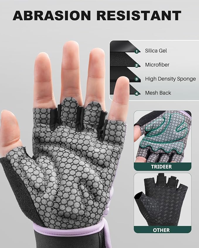 Trideer Weight Lifting Gloves for Women with Wrist Wraps Support, Workout Gloves for Women, Full Palm Protection, Grip for Gym Training, Fitness, Weightlifting, Exercise