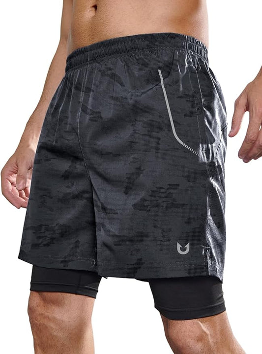 NORTHYARD Men's 2 in 1 Workout Shorts 5" Running Athletic Quick Dry Shorts Gym Sports Basketball Tennis with Phone Pockets