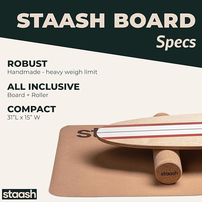 STAASH® Balance Board – Starter (Board + Roller) or Full Kit (w/Mat, Ball & Disc) – Core Balance Trainer for Fitness, Rehab, Surf – Free Coaching Videos