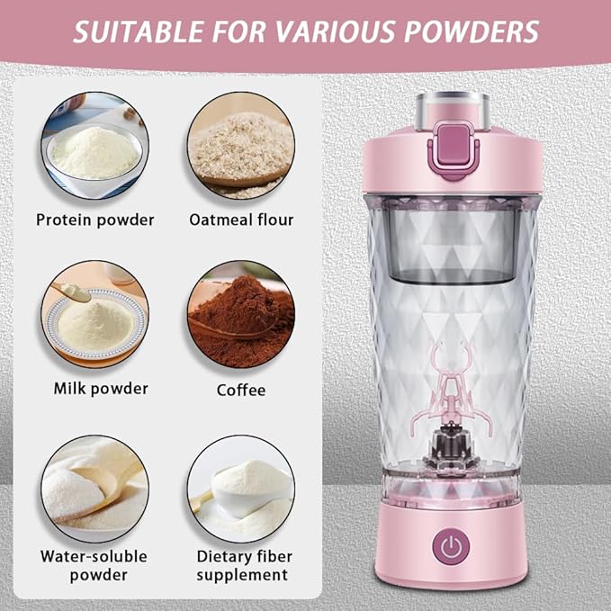 Electric Protein Shaker Bottle, USB Rechargeable Mixing Cup, Water Drink Mixer Portable Bottles for Gym Sport (Pink)
