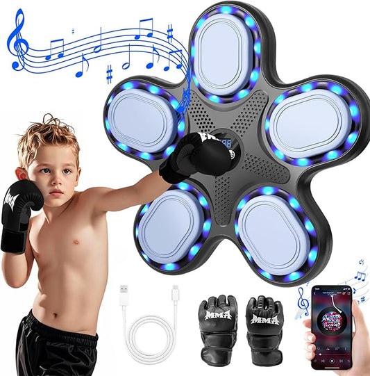 Music Boxing Machine for Kids: Interactive LED Punching Bag with Safe Gloves, Home Fitness Equipment for Agility Training& Rhythm Games