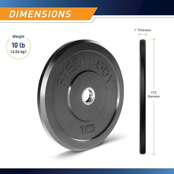 Steelbody Olympic Rubber Bumper Weight Plate - 10 lb. / 25 lb. / 35 lb. / 45 lb. Workout Weights