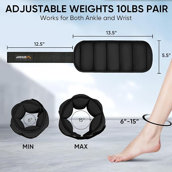 APEXUP 10lbs/Pair Adjustable Ankle Weights for Women and Men