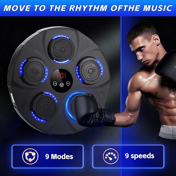 Music Boxing Machine with Boxing Gloves, Wall Mounted Intelligent Bluetooth Music Boxing Trainer, Home, Office and Gym Indoor Electronic Boxing Target Training Punching Equipment with Glove