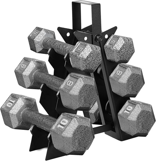 HolaHatha Hexagonal Dumbbell Free Hand Weight Set w/Rack