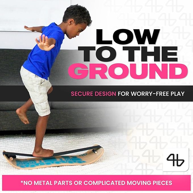 Balance Board for Kids - Slackline Wooden Wobble Board - Slackboard Balance Trainer for Coordination - Training for Skateboard, Snowboard, Football, Soccer, Baseball, Basketball
