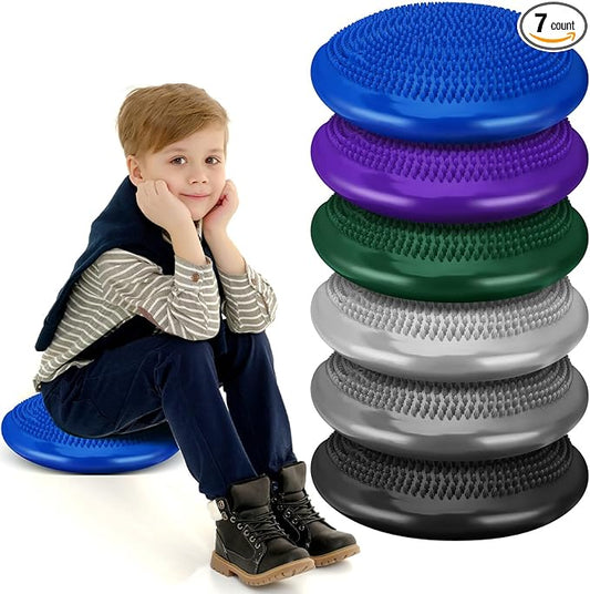 Amylove 6 Pcs Inflated Wobble Cushion Pump Wiggle Seat for Sensory Kids Flexible Seating Exercise Balance Disc Sensory Chair for Office School Home Equipment, Pump Included