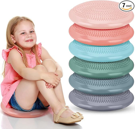 Amylove 6 Pcs Inflated Wobble Cushion Pump Wiggle Seat for Sensory Kids Flexible Seating Exercise Balance Disc Sensory Chair for Office School Home Equipment, Pump Included