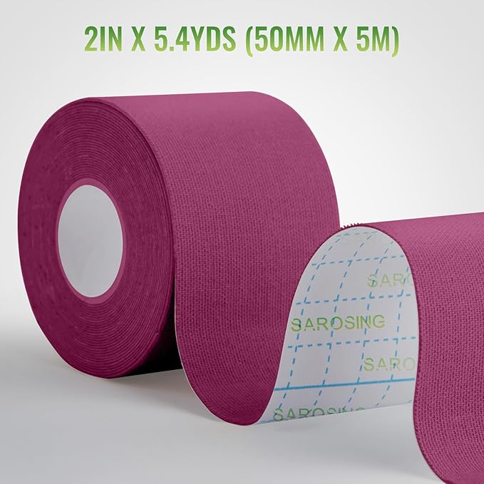 Elastic Kinesiology Tape for Knees, Shoulders, Back & More – Waterproof Sports Tape for Joint Support & Muscle Recovery, Breathable Kinesio Tape for Athletes | 2" x 16 ft (Pink)
