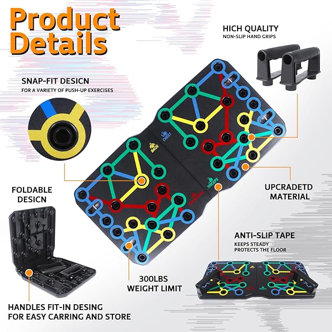 AERLANG Push Up Board, Portable Multi-Function Foldable 10 in 1 Push Up Bar, Push up Handles for Floor,Professional Push Up Strength Training Equipment