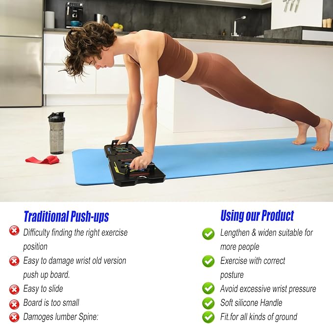 Push Up Board, Portable Foldable Multi-Function Push Up Bar, Professional Pushup Bar System for Chest Tricep Back Workout, Fitness Strength Training Equipment for Men & Women