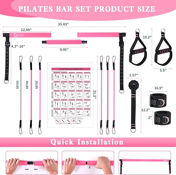 Pilates Bar Kit with Resistance Bands,Pilates Bar with Stackable Bands Workout Equipment for Legs,Hip,Waist and Arm,Exercise Fitness Equipment for Women & Men Home Gym Yoga Pilates