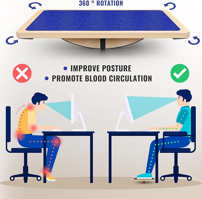 Professional Balance Board for Adults - Anti-Slip 350LBS Wobble Board for Physical Therapy, Standing Desk, Core Strength - Wooden Rocker Board