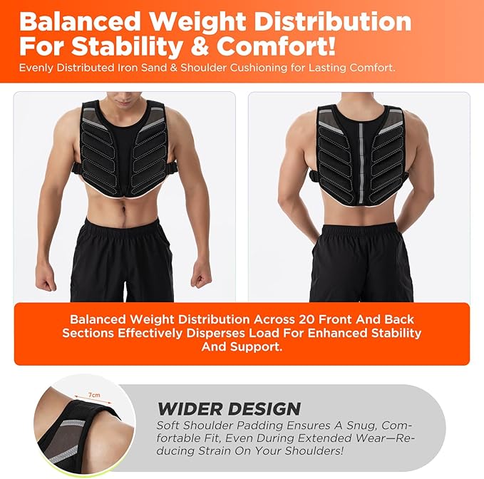 Weighted Vest for Men and Women with Reflective Stripes 10LB/15LB/20LB/13LB-22LB Adjustable Buckle Straps Weight Vests for Strength Training, Running, Fitness, Cardio, Weight Loss