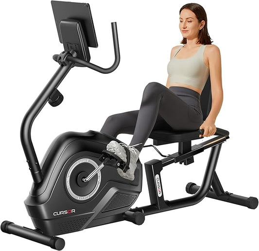CURSOR FITNESS Recumbent Exercise Bike, Stationary Bikes for Home with Adjustable Seat, 16-Level Magnetic Resistance Recumbent Exercise Bike for Home Gym Cardio Workout Training