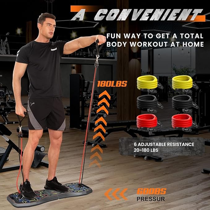 LALAHIGH 25-in-1 4rd Generation Push Up Board - Multi-Functional Foldable Gym System with Resistance Bands, Pilates Bar & Pulleys, Portable Workout Equipment for Men & Women, Chest/Back/Abs Training