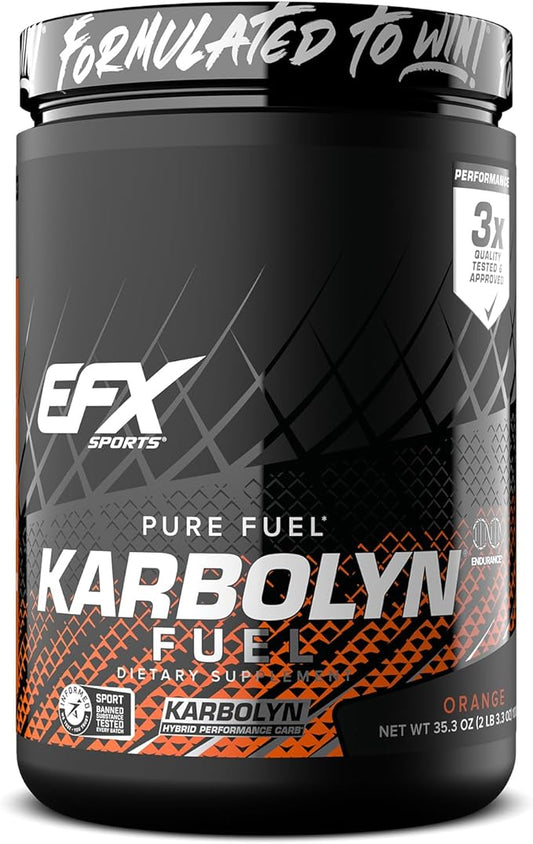 EFX Sports Karbolyn Fuel | Fast-Absorbing Carbohydrate Powder | Carb Load, Sustained Energy, Quick Recovery | Stimulant Free | 18 Servings (Orange)