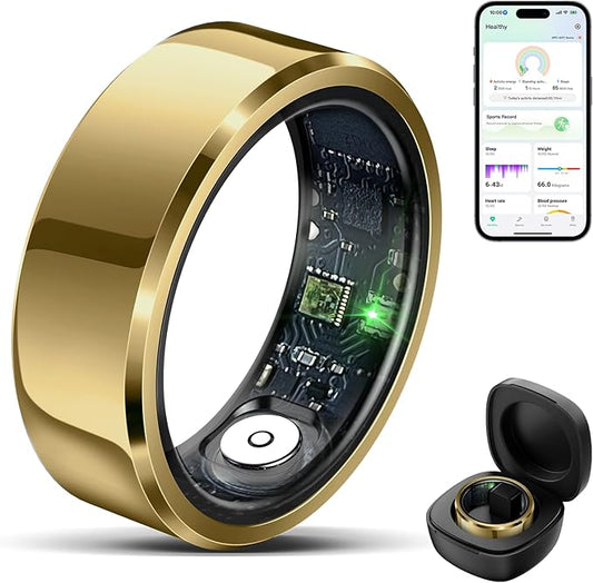 Smart Ring Health Tracker for Men Women, Waterproof Fitness Ring, Bluetooth Connected Health Ring, Activity Tracker Records Steps Distance Calories, Compatible with Android & iOS