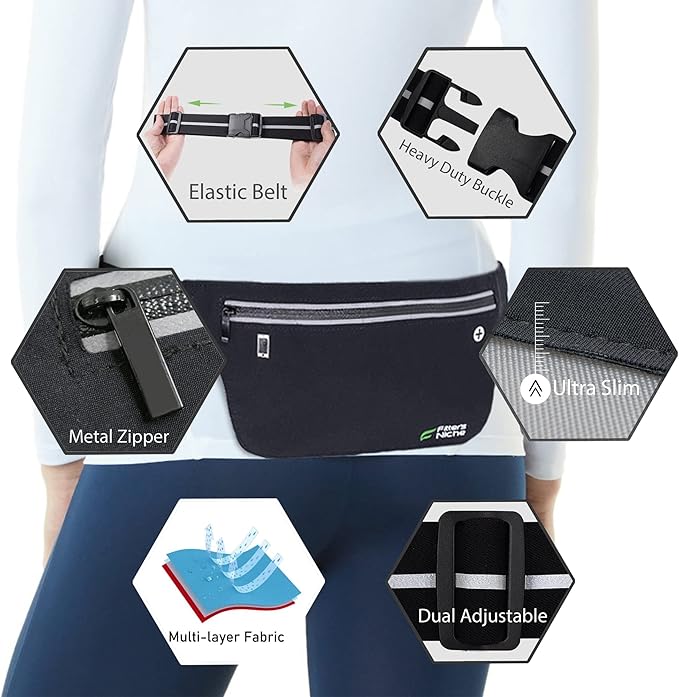 UltraSlim Fanny Waist Pack – Water Resistant Bag 24 to 43inch Waists, 6.7inch –