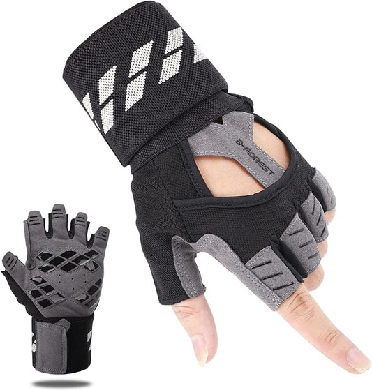 Fingerless Fitness Gloves with Wrist Support for Men - Ideal for Gym, Workout & Weight Lifting, Sports Gloves with Padded Design, Excellent Grip and Cushion Pads