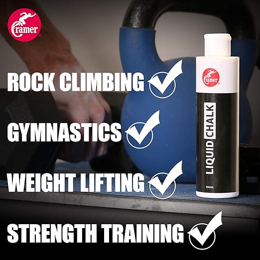 Cramer Liquid Gym Chalk, 200mL (6.76oz), Bottle of Liquid Grip Solution for Improving Grip During Weightlifting, Power Lifting, Gymnastics, Pole Fitness, & Rock Climbing, Less Messy Than Block Chalk