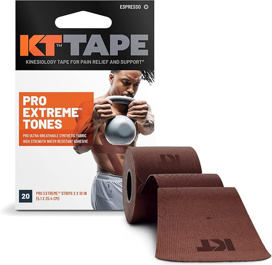 KT Tape, Pro Extreme Synthetic Kinesiology Athletic Tape, 20 Count, 10” Precut Strips