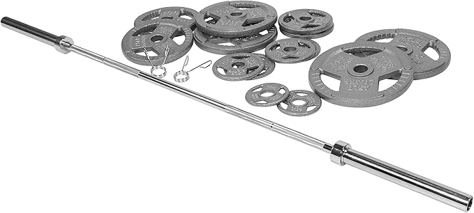 Signature Fitness Cast Iron Olympic 2-Inch Weight Plates Including 7FT Olympic Barbell, 130-Pound, 300-Pound or 325-Pound Set, Multiple Packages