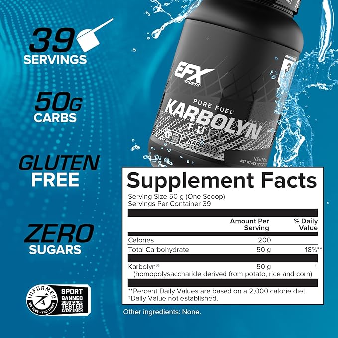 EFX Sports Karbolyn Fuel | Fast-Absorbing Carbohydrate Powder | Carb Load, Sustained Energy, Quick Recovery | Stimulant Free | 39 Servings (Neutral)