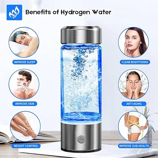Hydrogen Water Bottle, Portable Hydrogen Water Ionizer Machine, Hydrogen Water Generator, Rechargeable Hydrogen Rich Water Glass Health Cup for Home Travel (Silver)