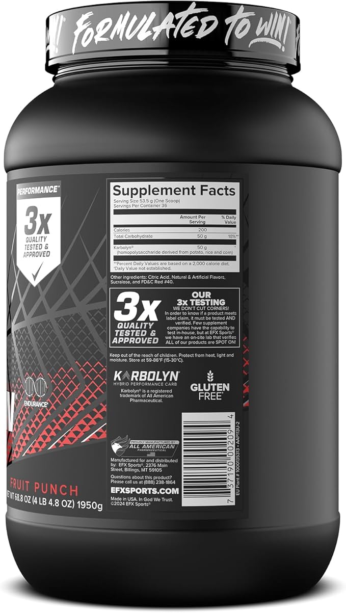 EFX Sports Karbolyn Fuel | Fast-Absorbing Carbohydrate Powder | Carb Load, Sustained Energy, Quick Recovery | Stimulant Free | 36 Servings (Fruit Punch)