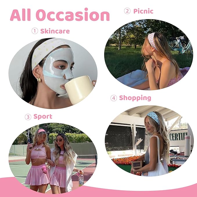 TERSE Fashion Headbands for Short Hair Non-Slip Elastic Floral Hairbands, Soft Fabric 2 Inches Thick Cute Head Accessories for Women and Girls