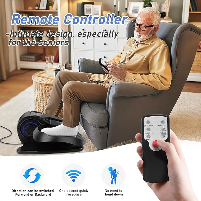Under Desk Elliptical Machine, Adjustable Speeds Electric Trainer with Remote, Portable Seated Pedal Leg Exerciser for Teens Seniors and Adults
