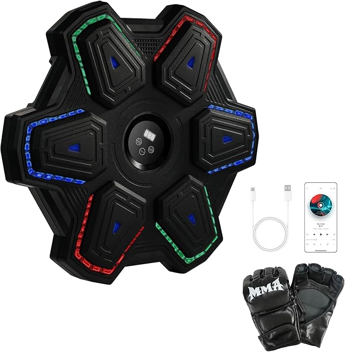 Music Boxing Machine with Boxing Gloves, Wall Mounted Intelligent Bluetooth Music Boxing Trainer, Home, Office and Gym Indoor Electronic Boxing Target Training Punching Equipment with Glove
