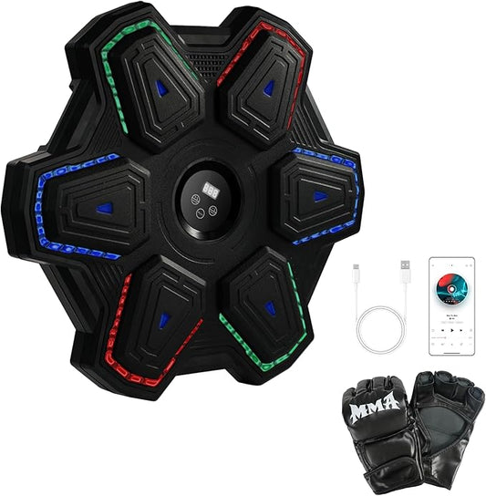 Music Boxing Machine with Boxing Gloves, Wall Mounted Intelligent Bluetooth Music Boxing Trainer, Home, Office and Gym Indoor Electronic Boxing Target Training Punching Equipment with Glove