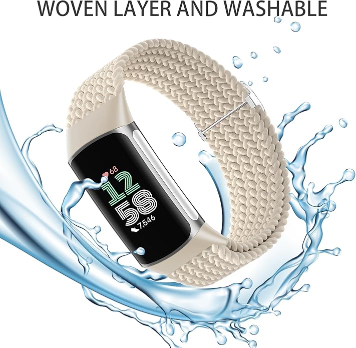 Braided Solo Loop Bands Compatible with Fitbit Charge 6/Charge 5, 3 Pack Adjustable Stretchy Wristbands Soft Woven Nylon Replacement for Fitbit Charge 5/Charge 6 Tracker Smart Watch for Women Men