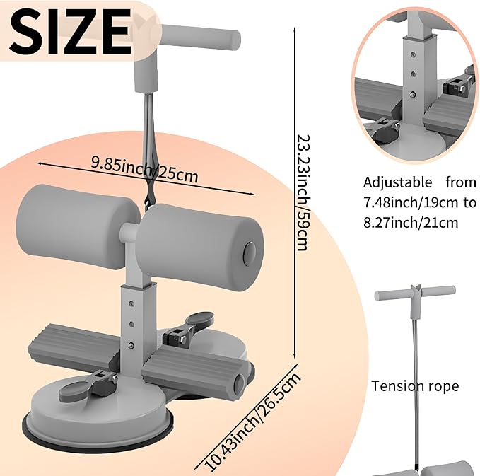 Sit Up Bar Foot Holder Heigh Adjustable - Sit Up Assistance Device with 2 Strong Suction Cups - Essential Ab Workouts & Core Exercise Equipment for Home Workouts