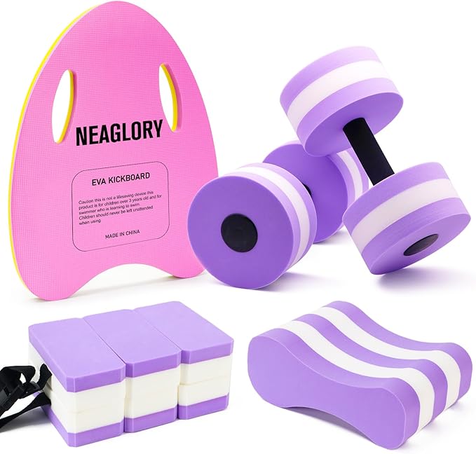 NEAGLORY 5-Piece Aquatic Exercise Set - Pool Fitness Equipment with Foam Water Dumbbell, Swim Kickboard, Pull Buoy, Aquatic Swim Belt