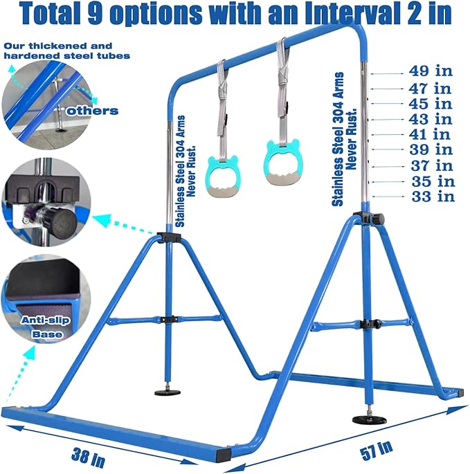 PreGymnastic Updated Folding Gymnastics Bar with Rings 3-10, Gymnastic