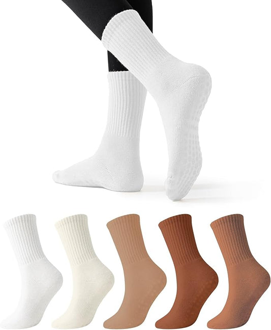 Flydo Pilates Grippy Socks with Grips for Women Yoga Non Slip Long Socks for Pure Barre, Ballet,Dance Workout 2-5 Pack