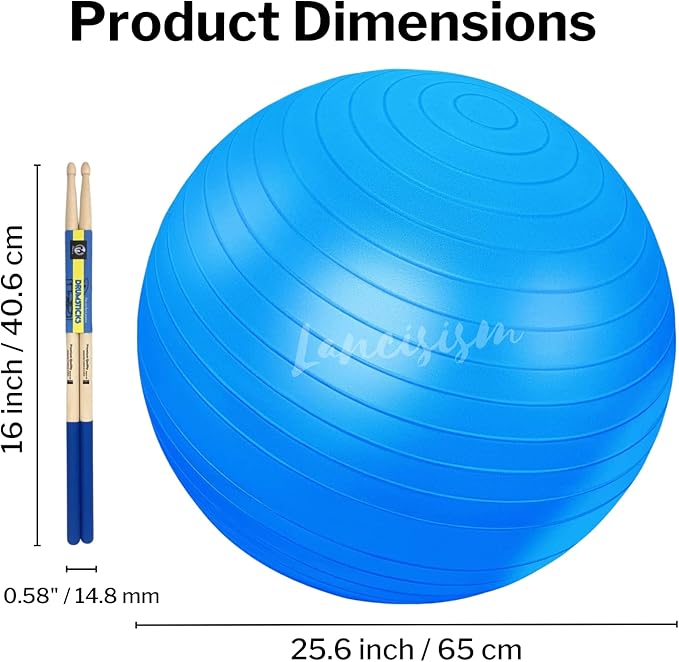 Cardio Drumming Equipment Set - 26" Exercise Ball with Pump and Weighted Cardio Drumming Sticks with Grips - Fitness Yoga Ball Drumsticks Workout for Balance, Rhythm, Aerobic Moves, Dance, Gymnastics