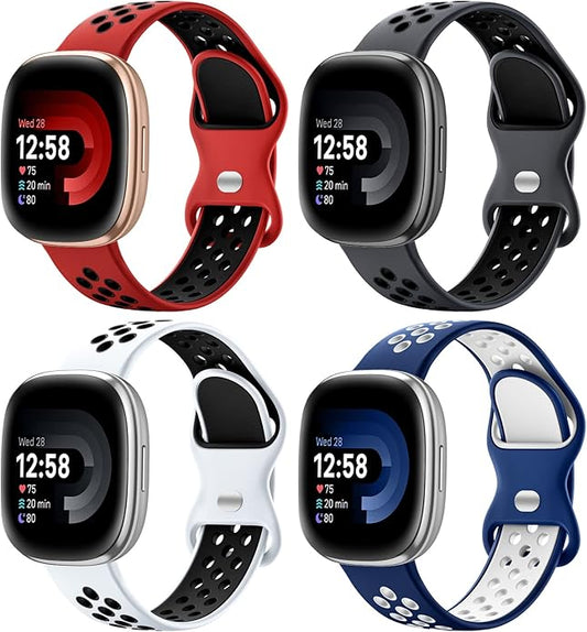 Maledan 4 Pack Sport Band Compatible With Fitbit Versa 3/4 and Sense/Sense 2 Smart Watch, Soft Wristband Replacement Accessories for Women and Men