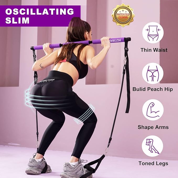Ultimate Pilates bar kit.Multiple Fitness bar with Resistance Bands, Ab Rollers. Core Strength Training Equipment. Squat Machine for Men and Women. Portable Home Gym