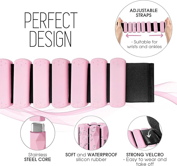 Yes4All Wrist & Ankle Weights Set 2x 1lb - Premium Silicone Adjustable For Women/Men Home Gym, Yoga, Cardio, Pilates, Running
