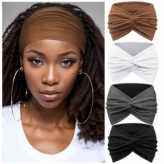 Wide Headbands for Women Yoga Running Sports Headhand Bandana Boho Non Slip Sweat Head Bands Accessories 4 Pack