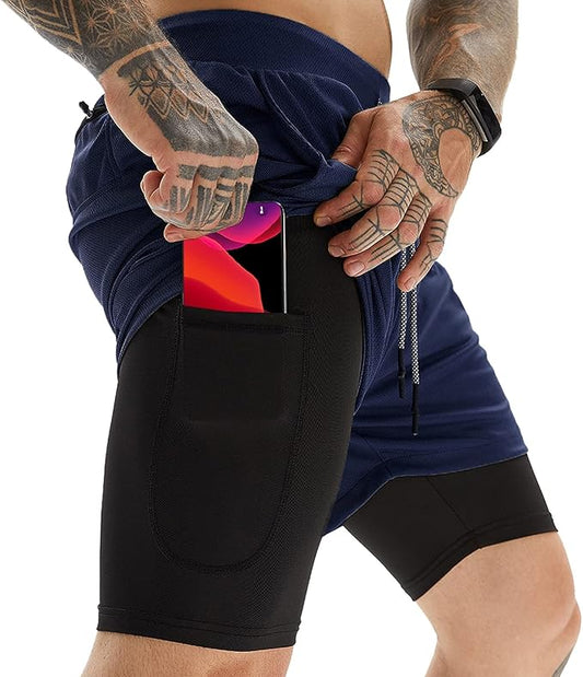 OEBLD Mens Athletic Shorts 2-in-1 Gym Workout Running 7'' Shorts with Towel Loop