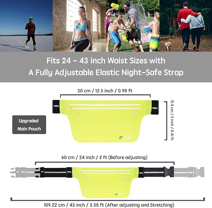 UltraSlim Fanny Waist Pack – Water Resistant Bag 24 to 43inch Waists, 6.7inch –