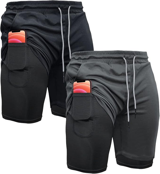 OEBLD Mens Athletic Shorts 2-in-1 Gym Workout Running 7'' Shorts with Towel Loop