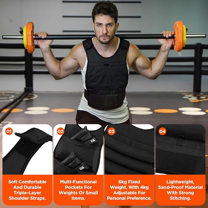 Weighted Vest for Men and Women with Reflective Stripes 10LB/15LB/20LB/13LB-22LB Adjustable Buckle Straps Weight Vests for Strength Training, Running, Fitness, Cardio, Weight Loss