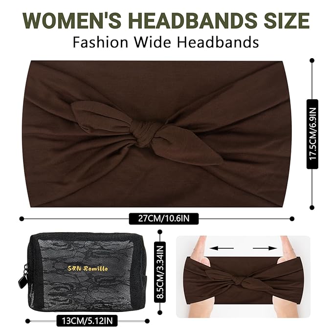 S&N Remille Wide Headbands for Women, Large Hairband, Elastic Non-Slip Headband Twist Knotted Accessories, Yoga Workout Vintage Hair 3 Pack (Multi-colored-3)